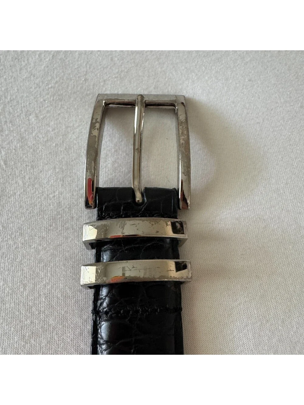 Daniel Cremieux Black Croc Embossed Belt Men's 40 Italian Leather Silver Buckle